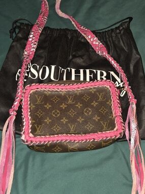 Louis Vuitton Brown Monogram Crossbody with Pink Braided Trim